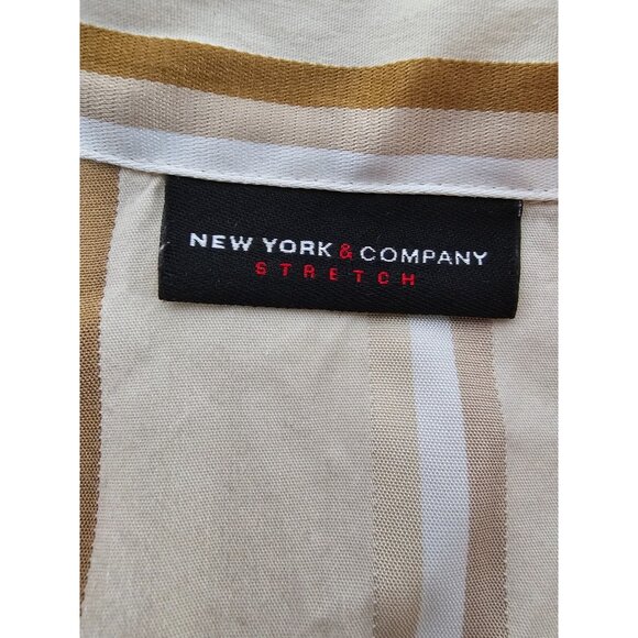 Women’s New York & Company Stretch Beige and Brown Striped Button Down Top SZ XS - Picture 9 of 10
